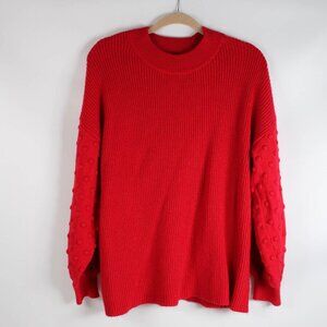 CeCe NWT Luminous Red Ribbed Sweater Popcorn Sleeve 2X